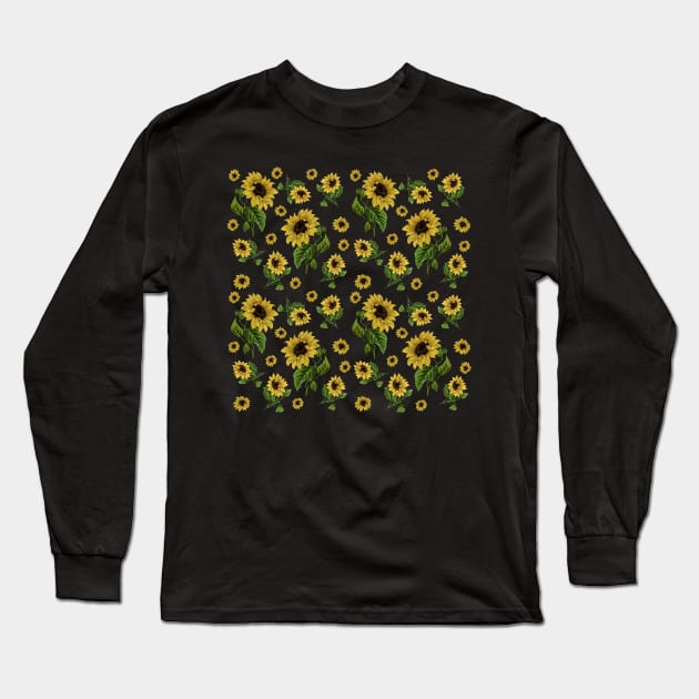 Sunflower Pattern Long Sleeve T-Shirt by valentinahramov